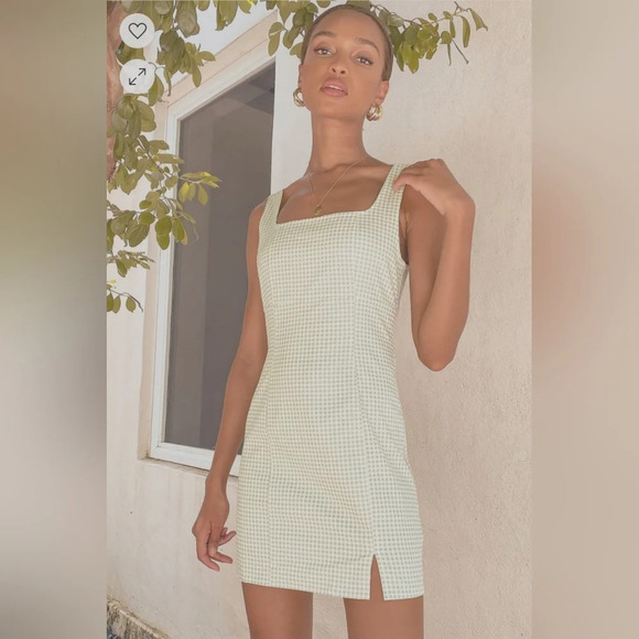 Lulu's Happy Chance Sage Green Gingham Square Neck Mini Dress - Small - Picture 2 of 12